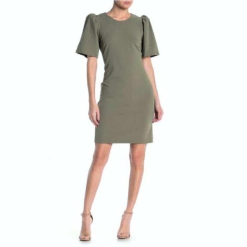 Sharagano Sage Green Puff Sleeve Mini Dress